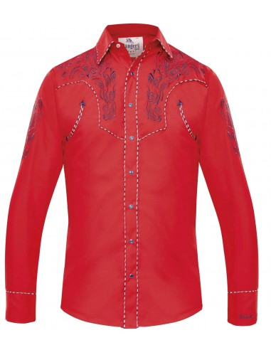 Camisa Cowboy Roja con Bordado Negro Ranger's para Hombre Comparez et commandez 