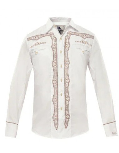 Camisa Vaquera para Hombre Ranger's Color Blanco con Bordado Bronce 2023