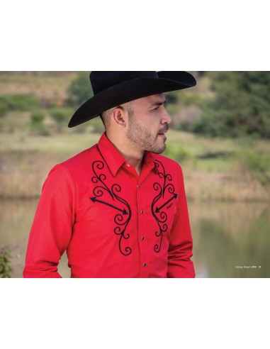 Camisa Vaquera Caballero 118CA01 Color Rojo acheter