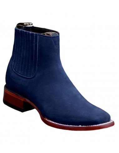 Los Altos Boots Nobuck Navy Blue Wide Square Toe Ankle Boot Botin Pour