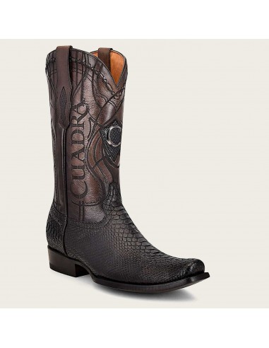 Cuadra Mens Engraved Black Python Leather Western Boot Faites des économies