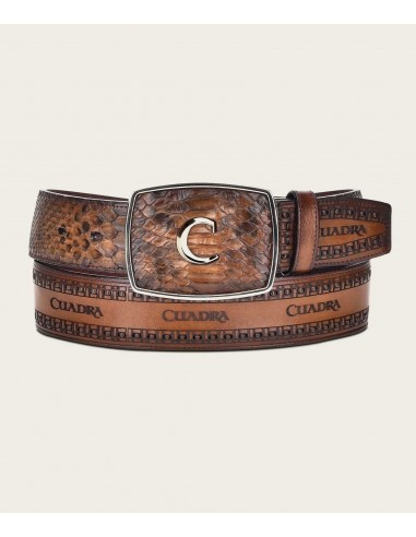 Cuadra Mens Honey Engraved Python Leather Western Belt le des métaux précieux