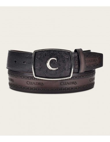 Cuadra Mens Engraved black ostrich leather western belt shop