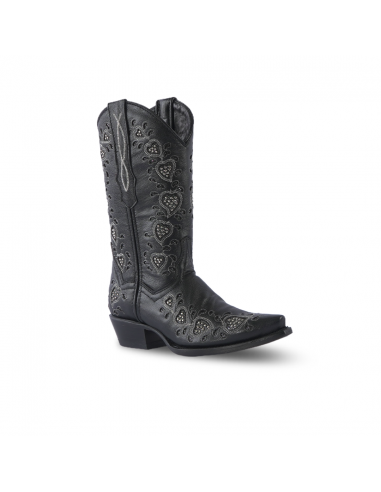 Texas Country Womens Western Boot Rush Black "Corazones" E756 à prix réduit toute l'année