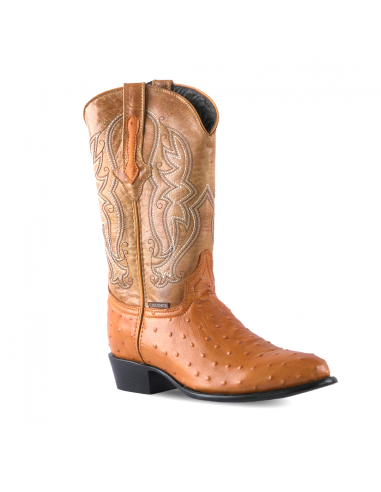 Texas Country Ostrich Print Leather Western Boot Mantequilla Round Toe E436 prix